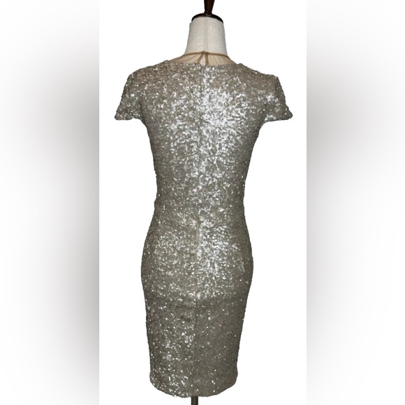 Dress The Population Kylie Illusion Sequin Dress Small Champagne Gold - Picture 4 of 9